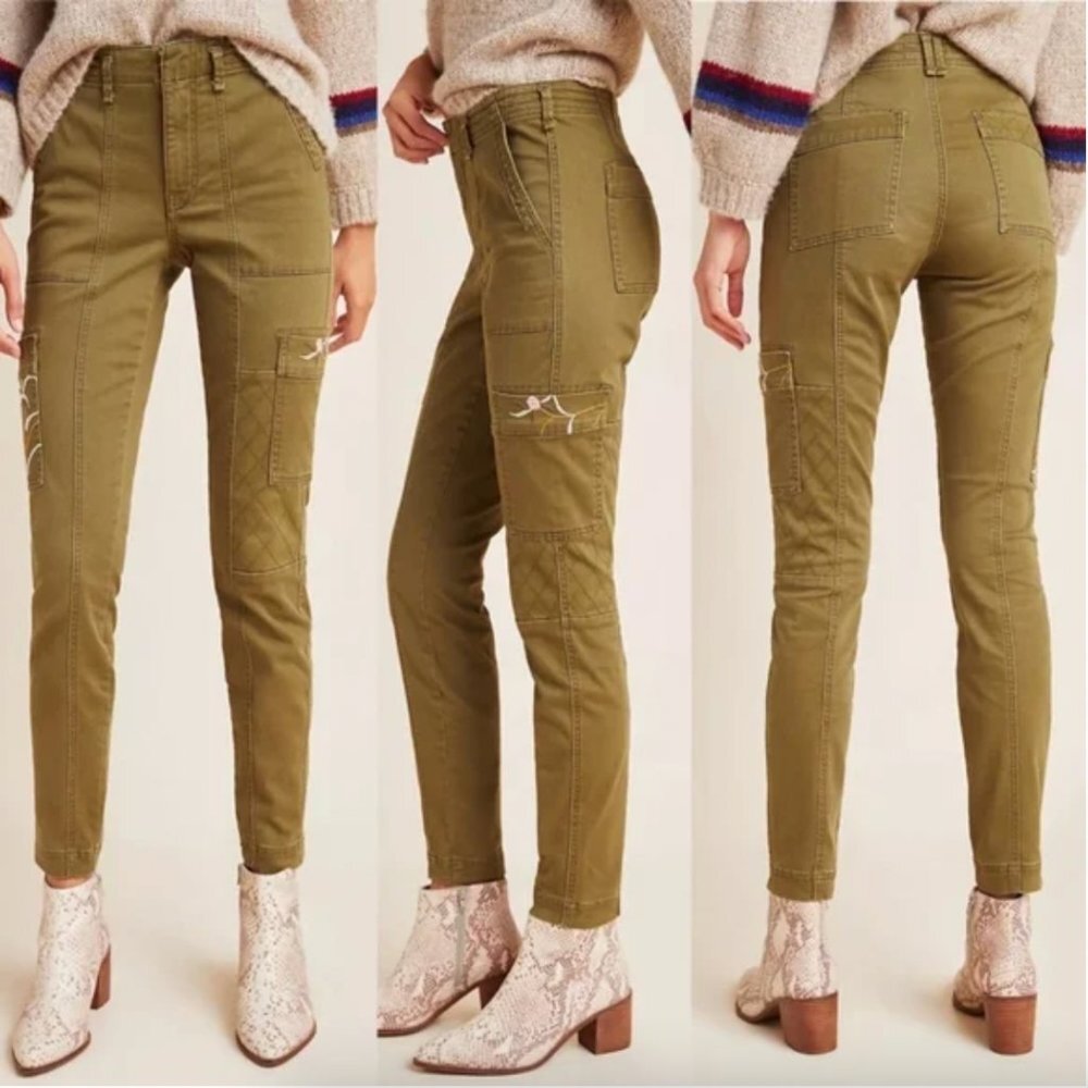 Anthropologie Olive Ankle-Length Cargo Pants